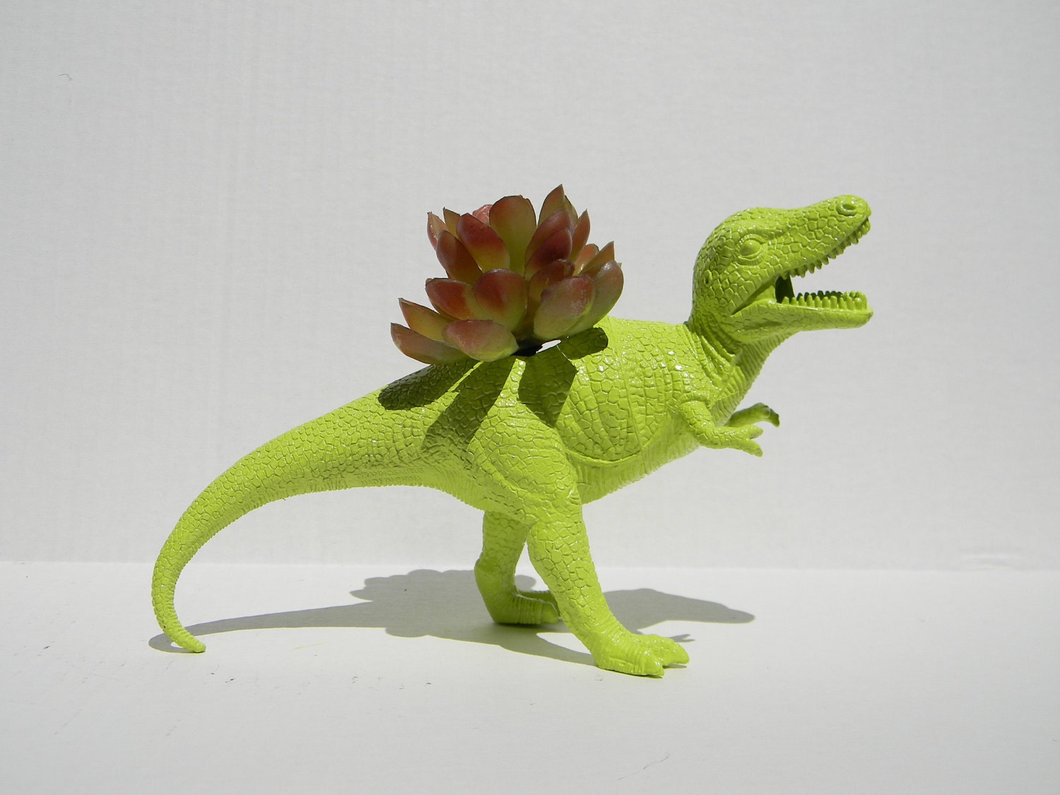 Dinosaur Planter TREX Bright Lime Green Ready to Plant and Display at Work or Home Great