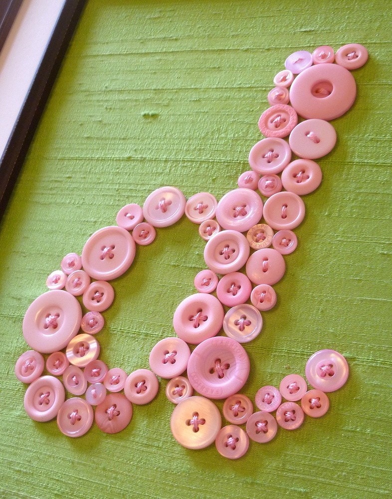 Your Baby's Monogram in Buttons on Silk -- Personalized Button Letter Wall Art for Nursery -- For 8"x10" Frame (frame not included)