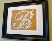 Custom Vintage Button Monogram on Silk -- 8"x10" Ready-To-Frame -- You Pick Color of Fabric (frame not included)