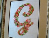 Personalized Baby Nursery Letter Art in Pink and Green Buttons, Children Wall Art, Nursery Monogram, Ready-to-Frame (frame not included)