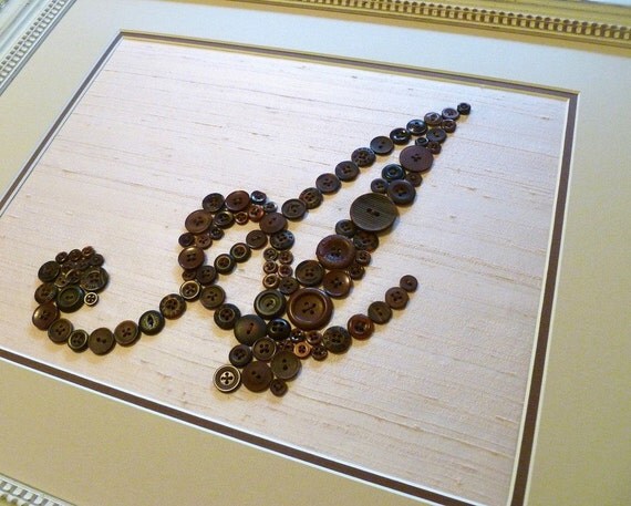 Nursery Art Button Letter Monogram -- Your Baby's Initial on Silk -- Ready-to-Frame for 11"x14" Frame (frame not included)