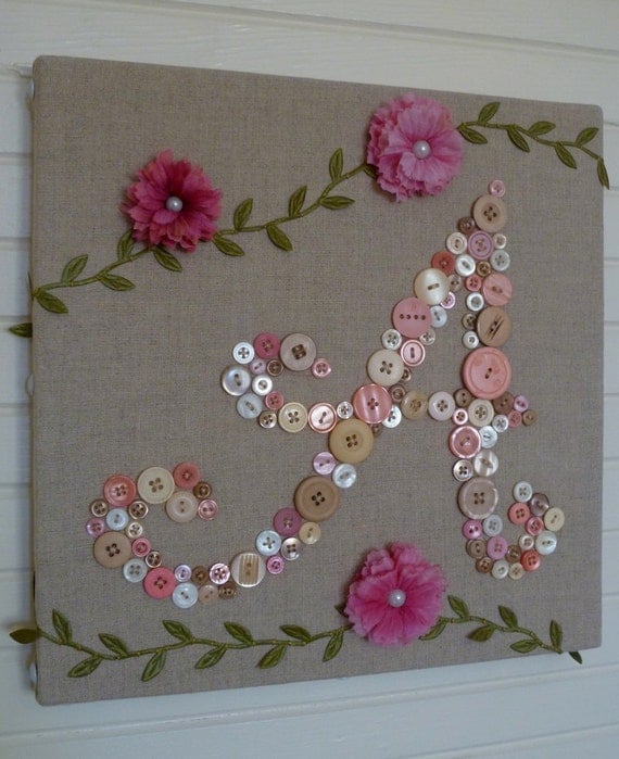 Baby Monogram Button Letter -- Unique Personalized Nursery Wall Art -- by Letter Perfect Designs on Etsy