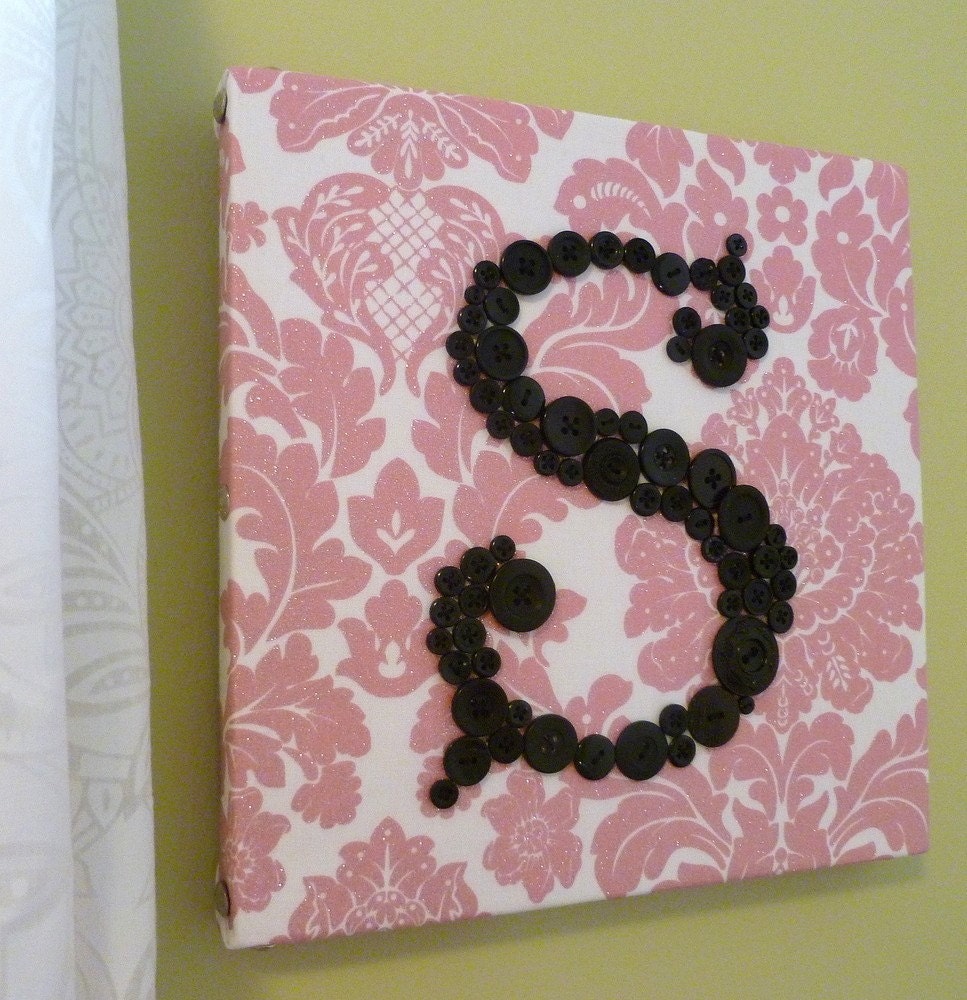 Baby Nursery Button Monogram Letter Wall Art on 10"x10" Canvas -- by Letter Perfect Designs
