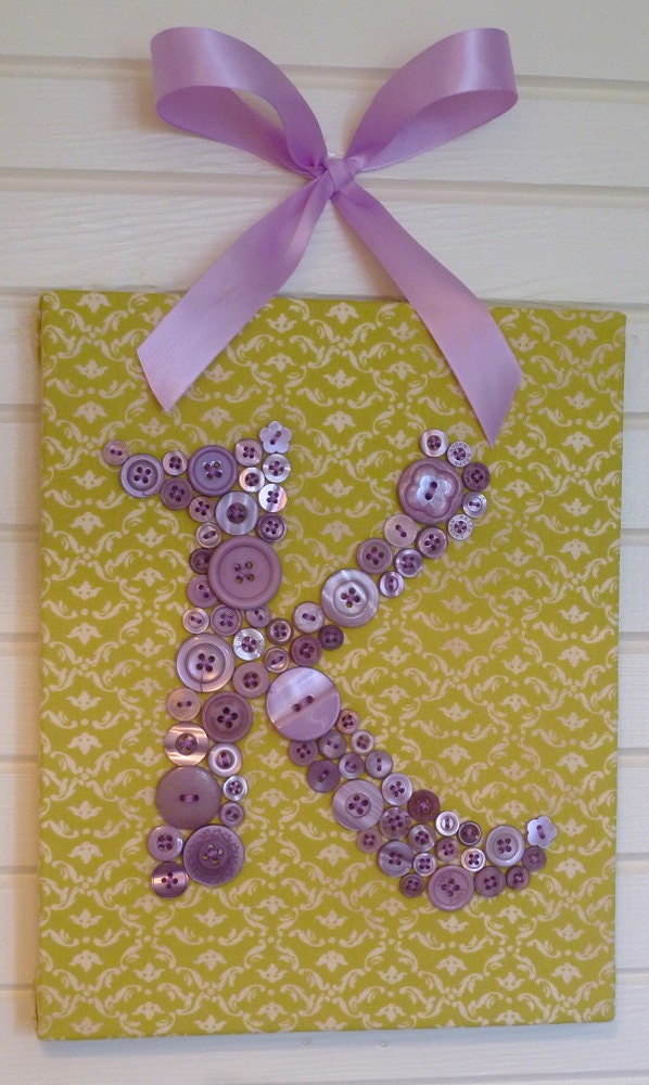 Baby Nursery Lavender Button Monogram on 8"x10" Canvas -- Your Choice of Fabric -- by Letter Perfect Designs