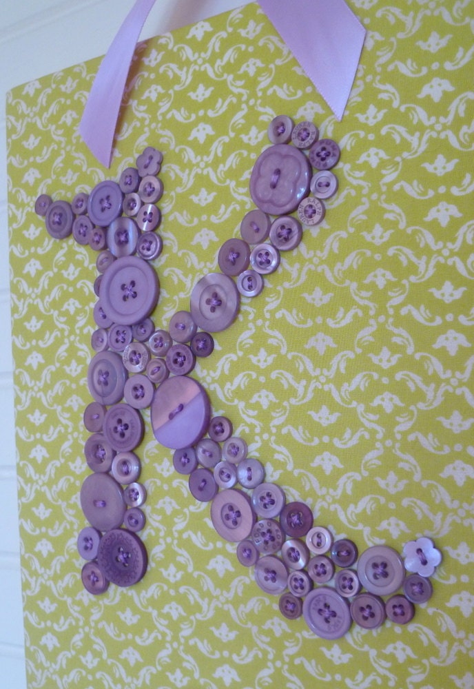 Baby Nursery Lavender Button Monogram on 8"x10" Canvas -- Your Choice of Fabric -- by Letter Perfect Designs