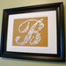 Custom Vintage Button Monogram on Silk -- 8"x10" Ready-To-Frame -- You Pick Color of Fabric (frame not included)