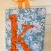 Button Letter Wall Art -- Orange Monogram on Turquoise -- 8"x10" -- by Letter Perfect Designs