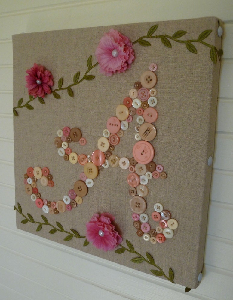 Baby Monogram Button Letter -- Unique Personalized Nursery Wall Art -- by Letter Perfect Designs on Etsy
