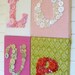 Nursery Button Letter Art Wall Hanging L-O-V-E -- 10"x14" -- Your Choice Fabrics to Match Baby's Nursery -- by Letter Perfect Designs