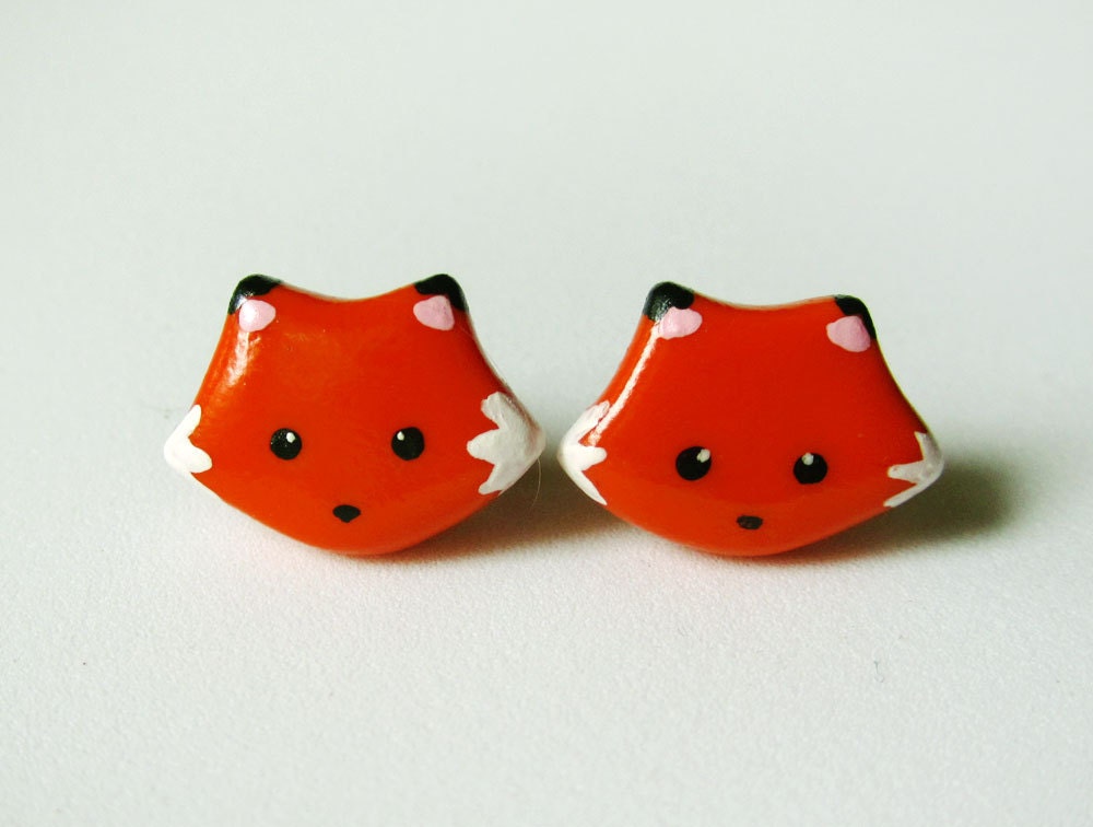 Cute Orange Fox Earrings Polymer Clay Jewelry
