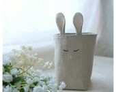 box Bunny Rabbit linen Oatmeal Linen Organizer Storage Basket  Embroidery Handmade tagt team Gift Wrap