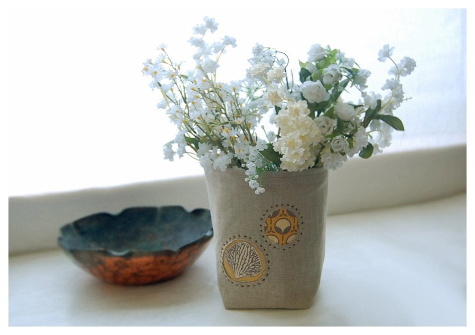 Box Linen Oatmeal diaper caddy weddings decor Organizer Bin Ginseng Storage Basket Joel Dewberry Embroidery Handmade tagt team  Gift Wrap