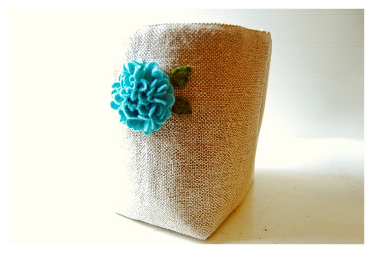 Hemp box linen burlap Blue Hydrangea flower diaper caddy Weddings decor Organizer Bin Storage Basket  Oatmeal Handmade tagt team Gift Wrap