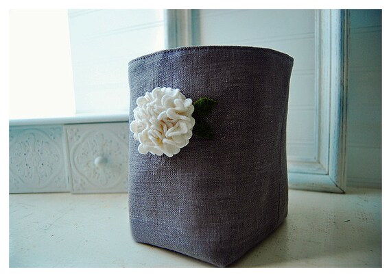 box grey gray linen burlap white flower diaper caddy weddings decor hydrangea Bin Wool felt Organizer Storage Basket tagt team  Gift Wrap