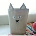 box Black Kitten Kitty Cat linen Box diaper caddy Bin Nubby Linen Organizer Storage Basket  Embroidery Handmade tagt team Gift Wrap