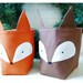 Fox Box Red brown bin basket diaper caddy Natural Linen Organizer Storage rust Embroidery Handmade Gift Wrap