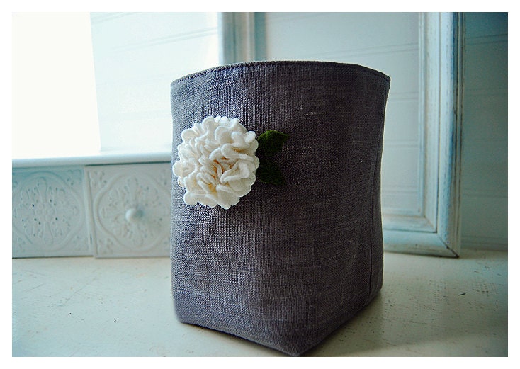 box grey gray linen burlap white flower diaper caddy weddings decor hydrangea Bin Wool felt Organizer Storage Basket tagt team  Gift Wrap