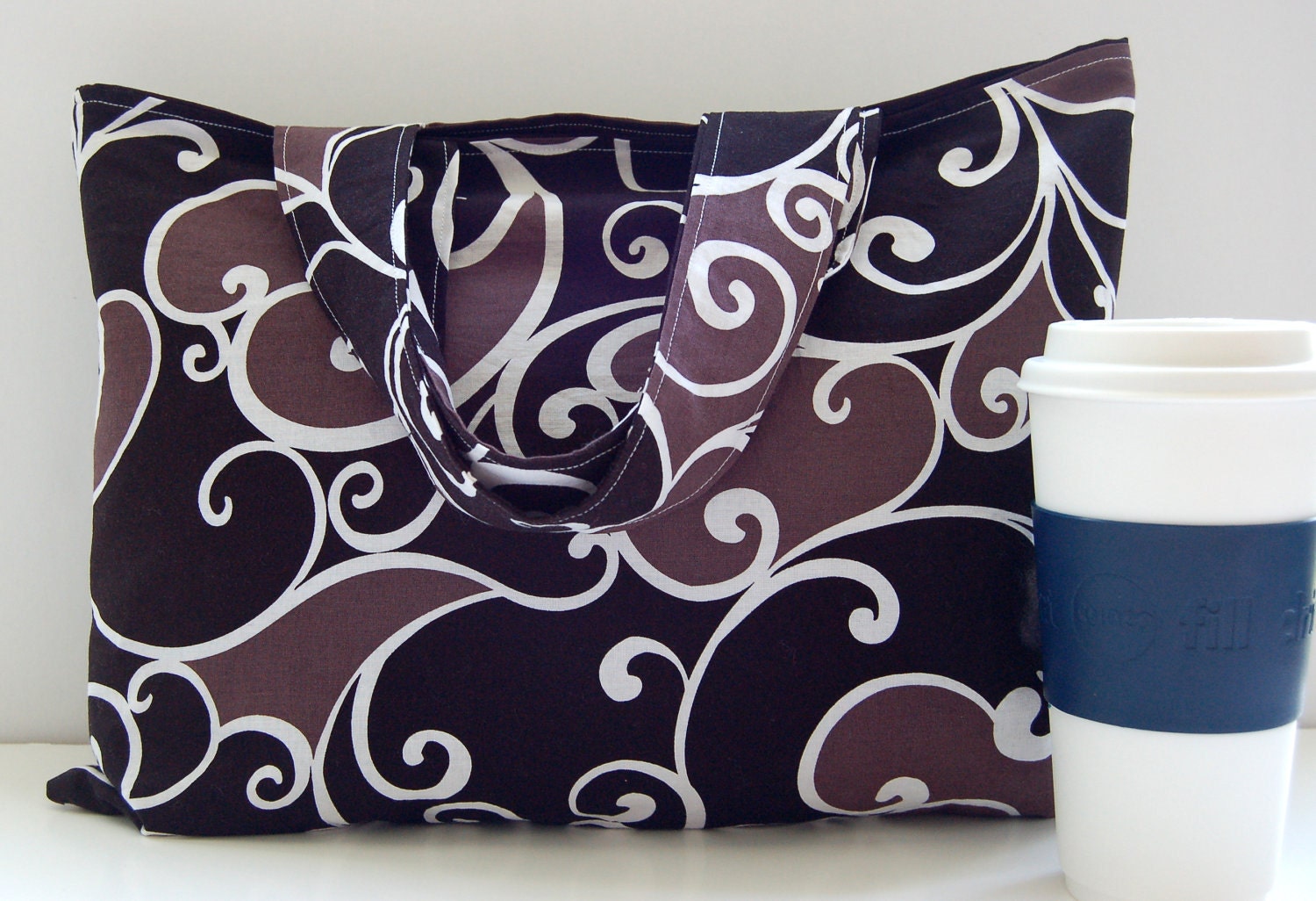 Tote Black Brown Swirl - Shoulder Bag