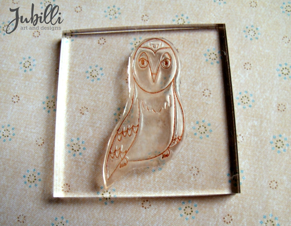 Handmade Owl  Clear Rubber Stamp - Evening Owl - my original artwork