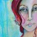 Sea of Love Mermaid Painting Portrait Red Hair Girl with Aqua Water and Floral Background by Jodi Ohl