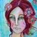 Sea of Love Mermaid Painting Portrait Red Hair Girl with Aqua Water and Floral Background by Jodi Ohl