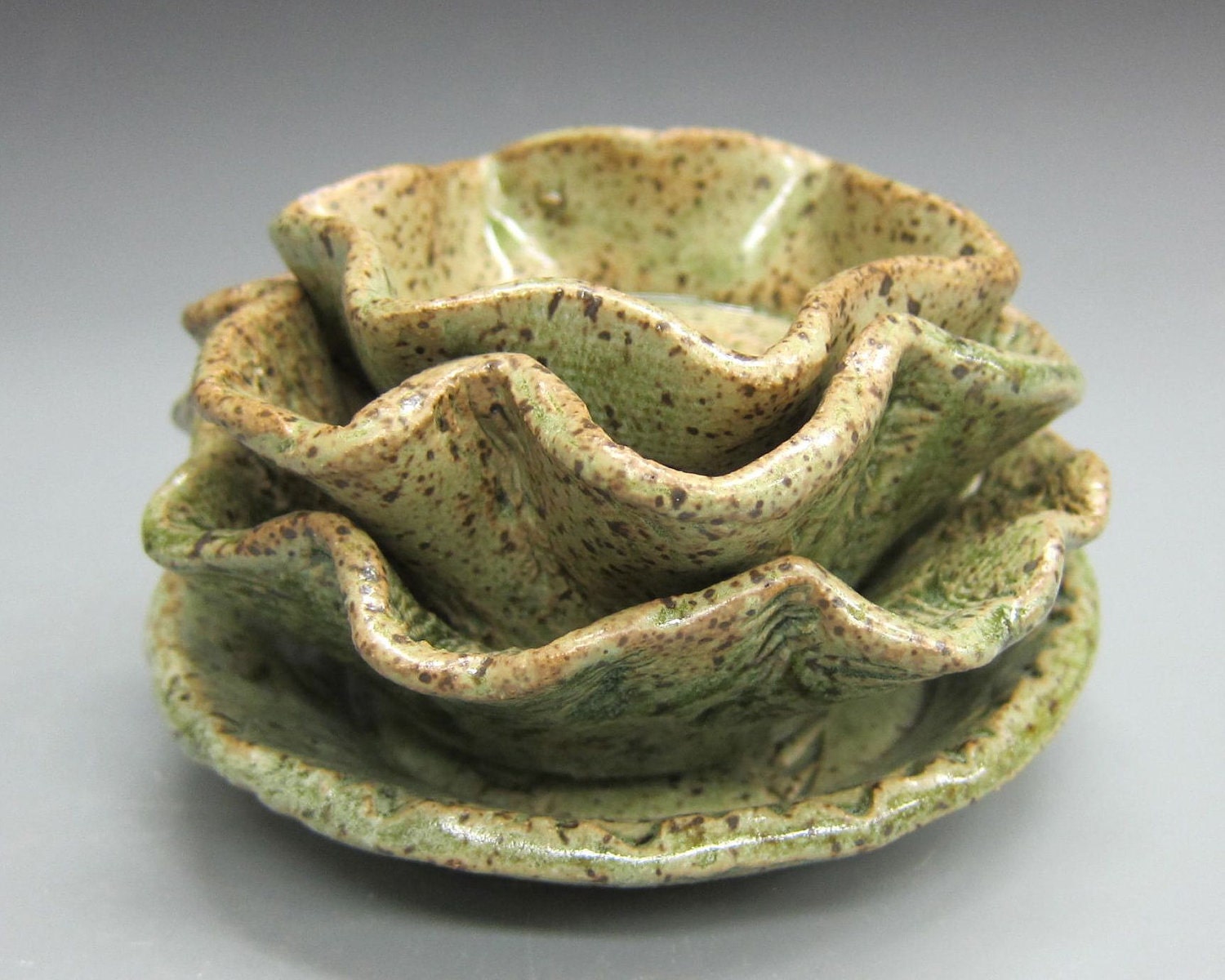 Trinket Dishes Ring Catchers Prep Dishes Wild Green Nesting Stoneware