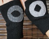 Black Wrist Warmers Wristlets Short Fingerless Gloves- Black with Donuts