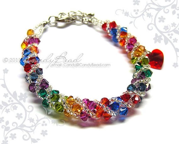Swarovski bracelet, Dark rainbow twisty Swarovski Crystal Bracelet by CandyBead