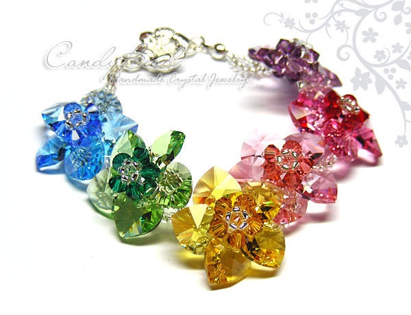 Swarovski bracelet, Sweet Rainbow Flowers Swarovski Crystal Bracelet by CandyBead - Best seller