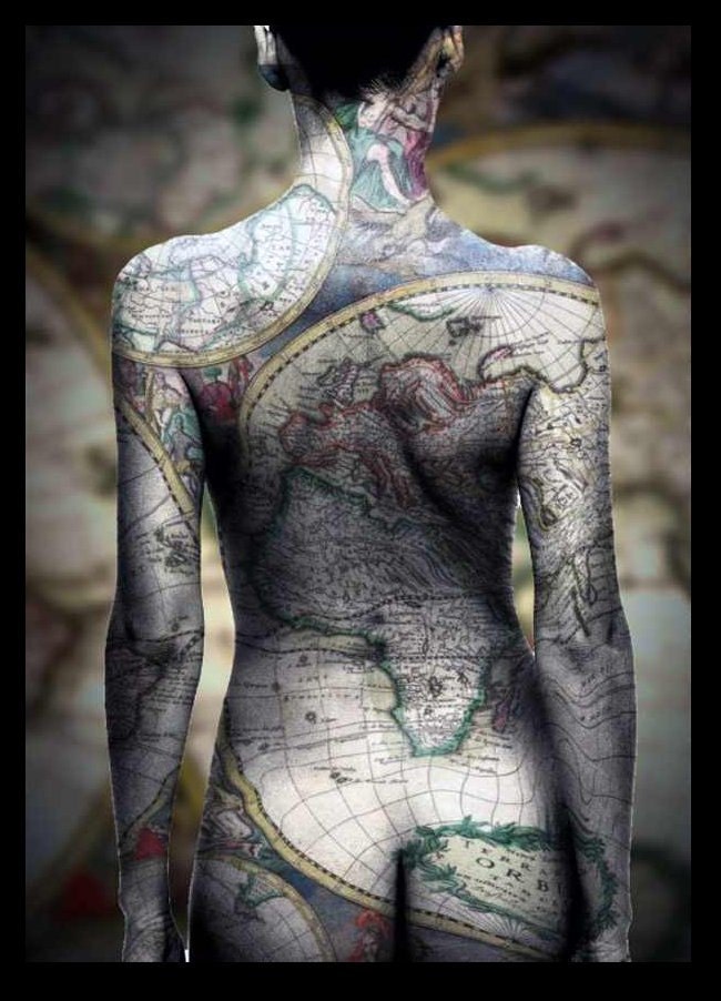 Mature World Atlas Adult Woman's Nude Body Tattoo GiclÃ©e Art Sew on 3 x 4in. Twill Patch Rare Free S/H MBG - Crafterssupplies