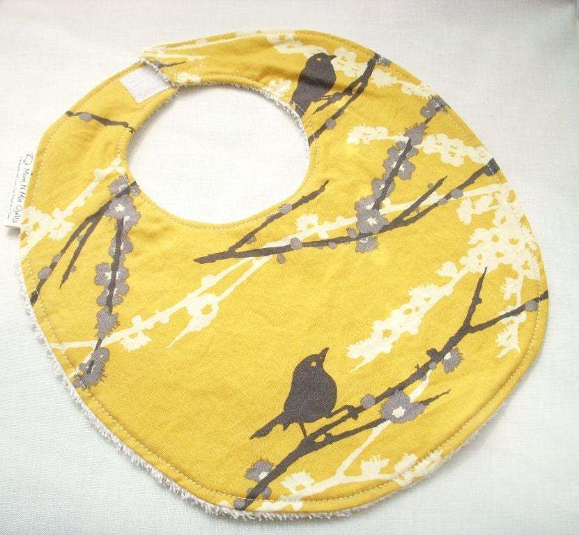 Boutique Bib - Sparrow in Vintage Yellow- Aviary II - Cotton bib with terry cloth backing