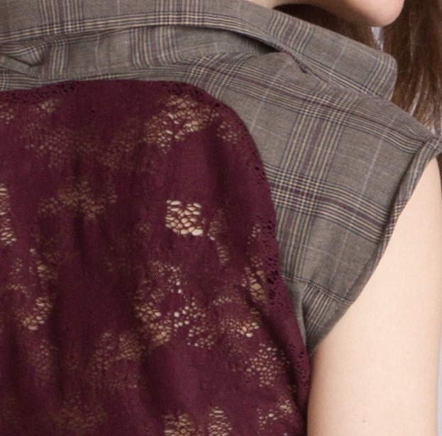 Plaid Grey Lace Embrace Dress Small
