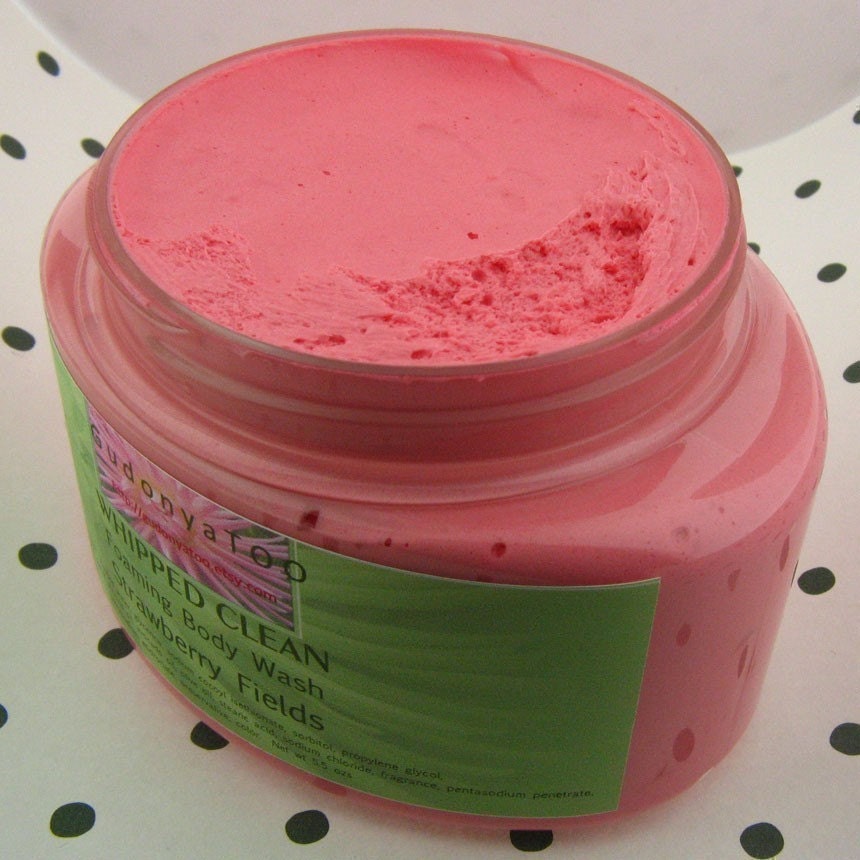 Gudonya Whipped Clean (tm) - Strawberry Fields--- vegan ---8oz Jar Whipped Soap