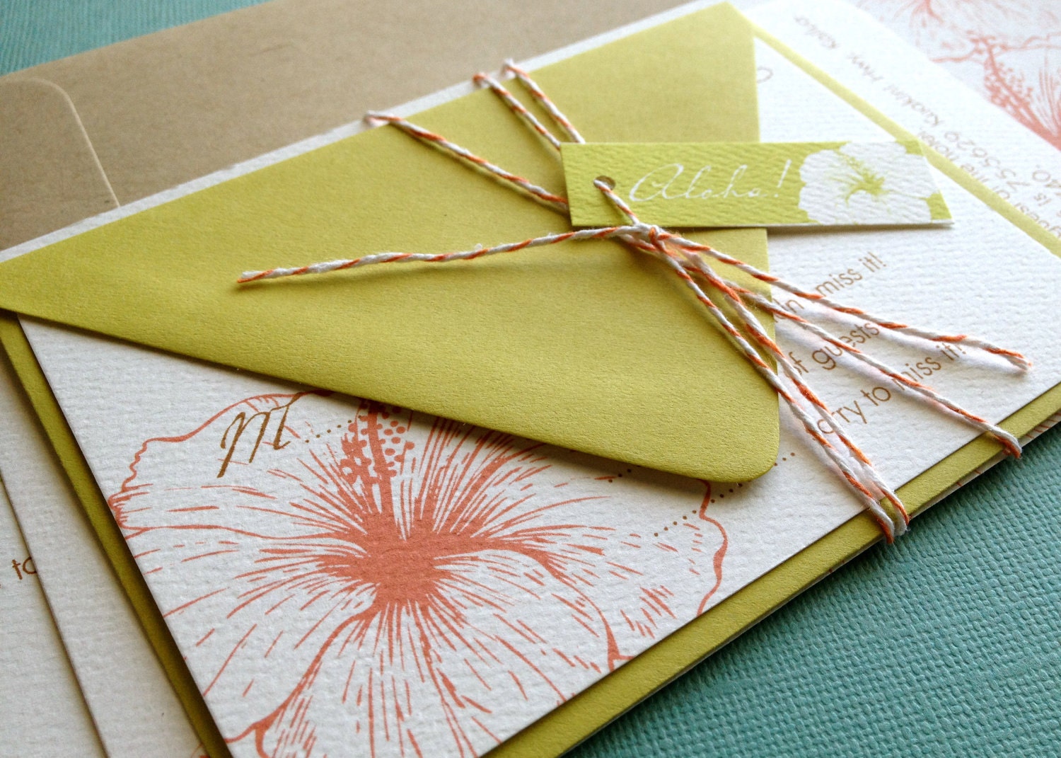 TWINE COLLECTION- DEPOSIT Vintage Hawaiian invitation, orange and green