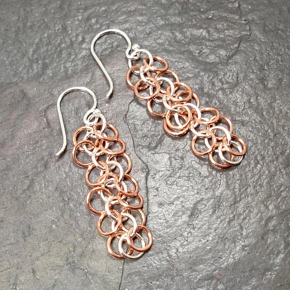 Shaggy Loops in Sterling Silver and Copper on Sterling Ear Wires