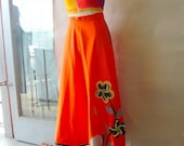 60s Orange Maxi Wrap Skirt small medium JAN PAT ORIGINAL Pop era Hostess