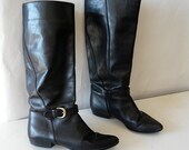 Equestrian Riding Boots 7 .5 M Eur 38 UK 5 Leather Horsebit Harness Black Flat knee