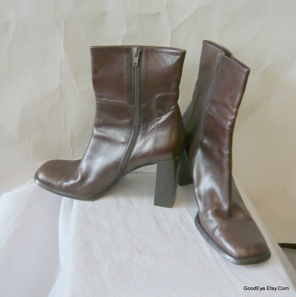 Size 10 Chunky Heel Ankle Boots Eu 42 UK 7 .5 Leather Chocolate Brown Via Spiga