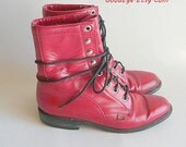 Red Oxford Ankle Boots sz 6 Eur 36 UK 3 .5 Leather Granny Combat Lace Ups