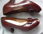 1940s Leather PEEPTOE Pumps Shoes sz 5 .5 B  Eu 35 UK 3 Chocolate Brown