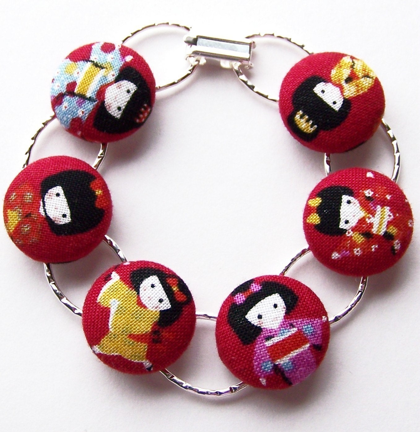 Kimono Cuties Fabric Covered Button Bracelet