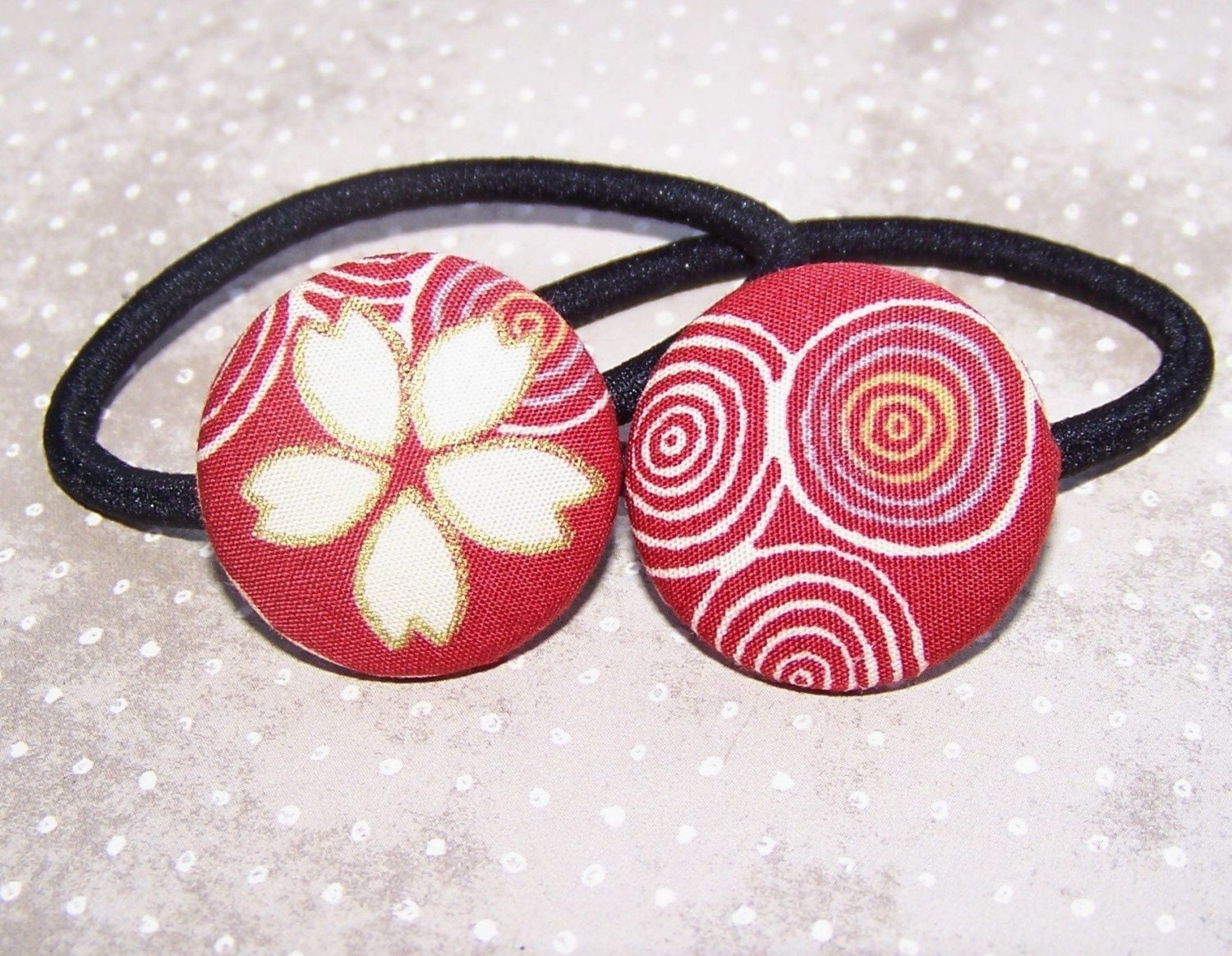 Japanese Circles and Blooms Button Ponytail Holders