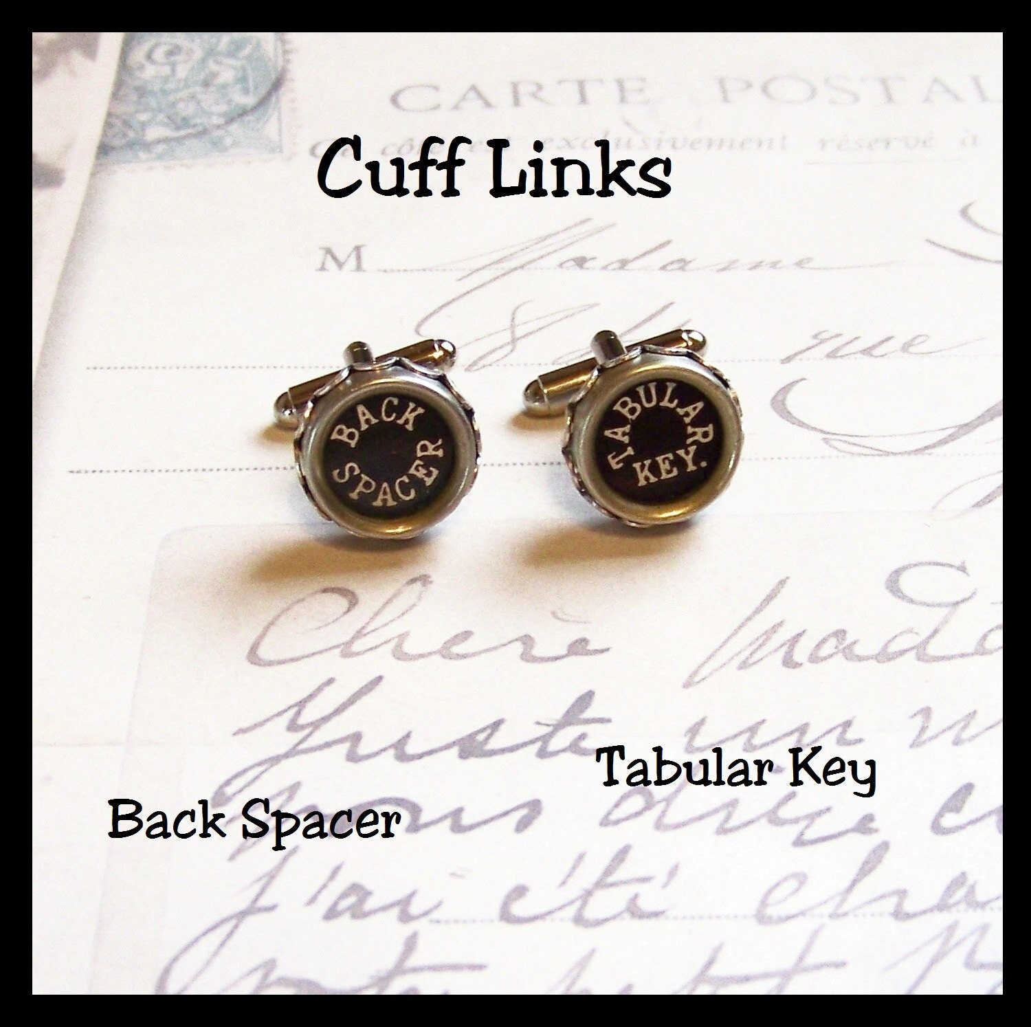 Vintage Typewriter Key Cuff Links / Cufflinks  Back Spacer and Tabular Key