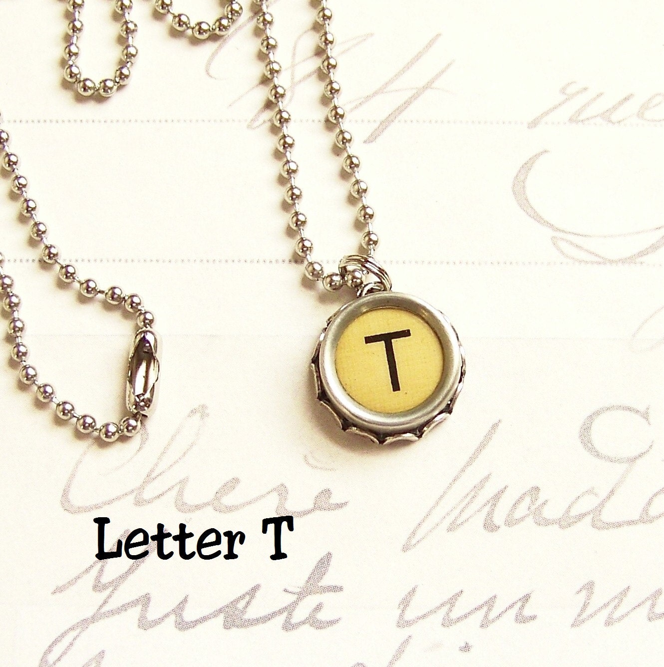Vintage Typewriter Key Necklace Letter T