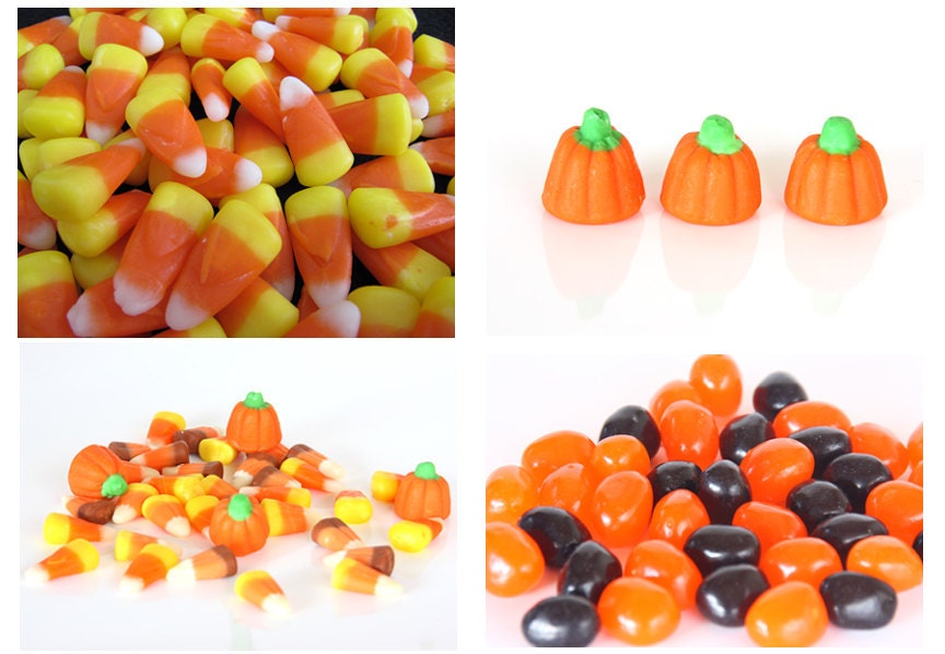 Halloween Candy  - Set of 4 - Blank Cards - Handmade - Photo Greeting Cards - Holiday - Halloween - Orange - Yellow - Autumn - Fall - Macro