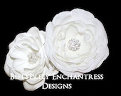 2 Rhinestone Diamond White Gracie English Rose Bridal Hair Flower Clips