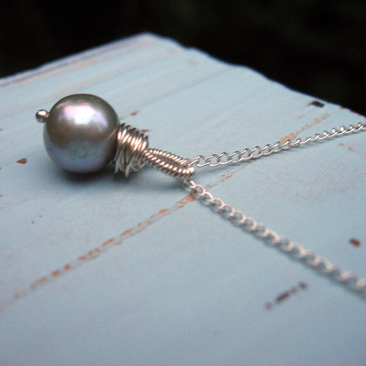 Gray Pearl Necklace - Sterling Silver Wire Wrapping - Sterling Silver Chain  - June Birthday