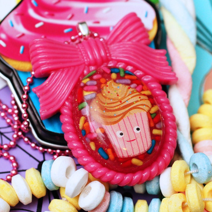 Cupcake Cutie - Resin Cake and Candy Cameo Necklace