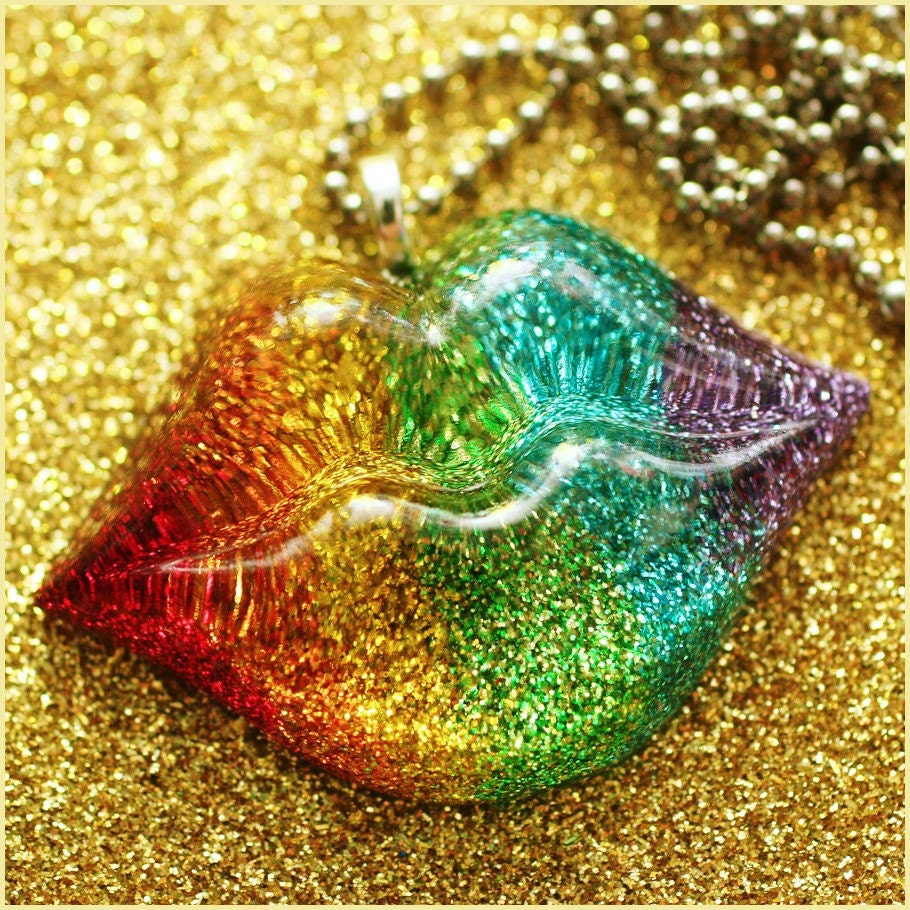 Rainbow Kiss - Resin Lips Necklace