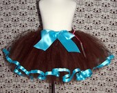 Sewn Ribbon Tutu Skirt  - Brown, Aqua, Tiffany Blue - Baby, Toddler, Girl